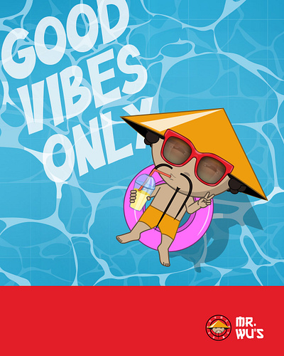Mr. Wu chilling in a pool character design graphic design illustration vector
