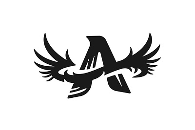 Adorable A Wing Logo a alphabet bird black branding design exclusive feather infinity initial letter logo loop raven wing