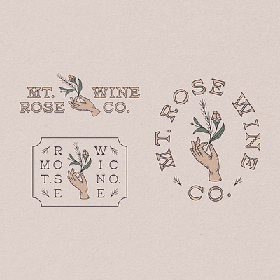 Mt. Rose Wine Co. Branding (Unused Concept), 2023 badge bottle shop brand identity branding design floral flower grapes hand hospitality illustration lake tahoe reno retail tahoe wine wine shop winery