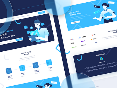 Job Finder Website UI Design blue branding character flat illustration glassmorphism graphic design illustration illustrations job finder job seeker landing page modern ui web design website