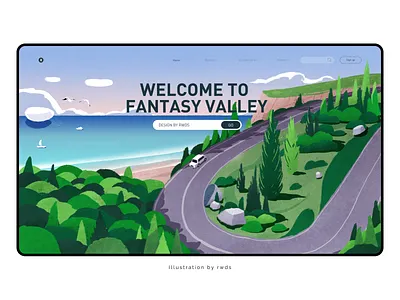 Sea illustration landscape mountain road sky tree trees