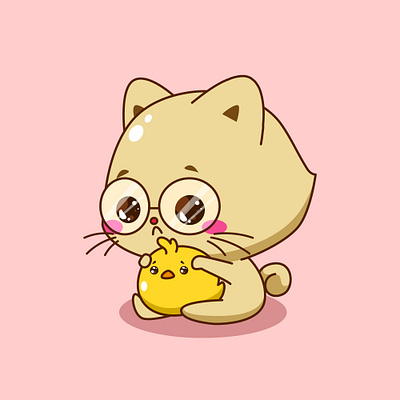 Adorable kitten with duck illustration cat character design cute design illustration