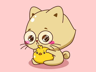 Adorable kitten with duck illustration cat character design cute design illustration