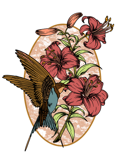 Bird with flowers animal apparel clothing floral illustration nature wildlife