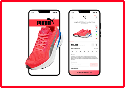 PUMA Product page - Redesign appdesign branding productpage puma red redesign runningshoes shoes ui uidesigner ux