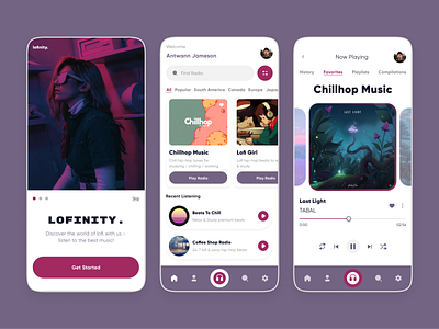 LOFINITY • LOFI HIP-HOP RADIO AGGREGATOR app app design app interface design hip hop lofi music product radio ui ux