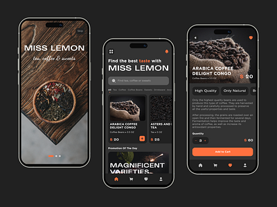MISS LEMON • TEA, COFFEE & SWEETS app app design app interface coffee design ecommerce sweets tea ui ux