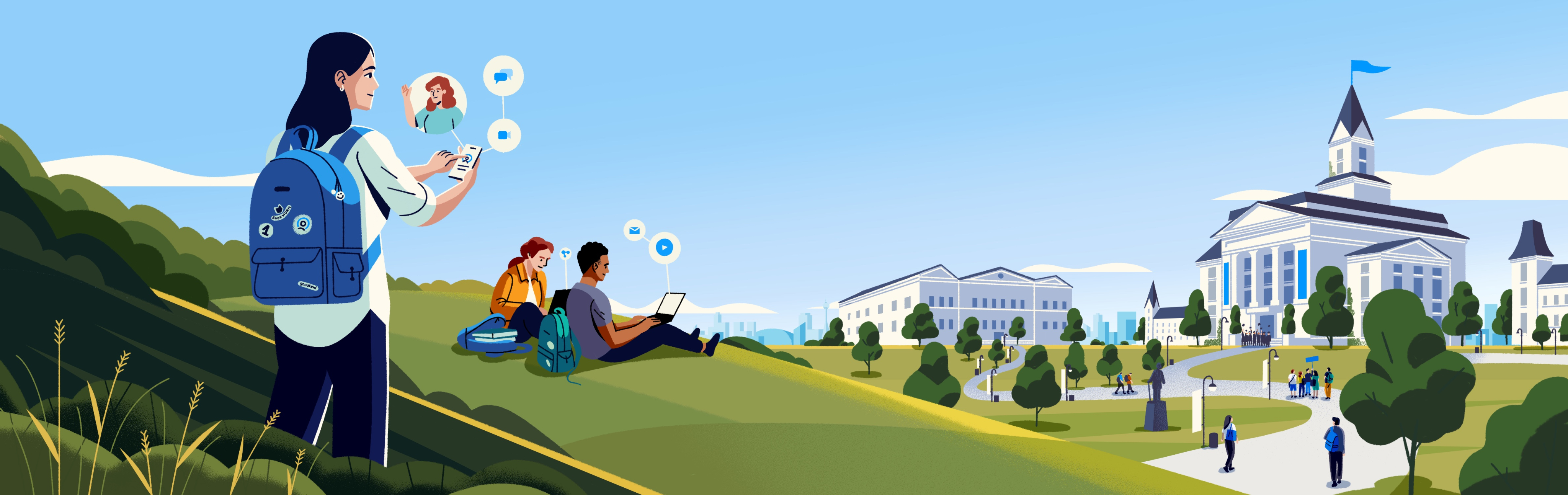 Goodkind / Brand Illustrations 2d 2d illustration branding campus character character design characterdesign college education illustration illustrator landscape photoshop procreate school student students summer texture university