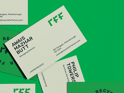 Recycleforfuture Business Card Design brand identity business card corporate stationery go green greenery logo minimal card nature organic card design plastic waste recycling simple stationery stationery