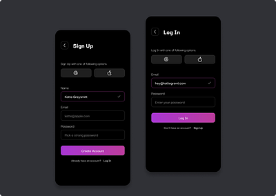 Sign Up and Log In screens\mobile version design graphic design ui ux