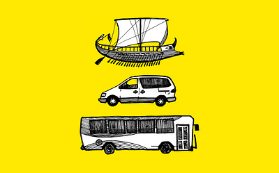 Boat, Van, Bus (Illustration) design graphic design illustration