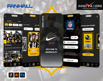 Fanhall NFL Mobile App app branding design graphic design illustration landing page logo nfl ui ux vector