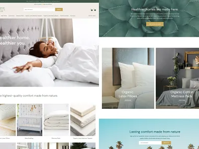 Organic Textiles Website Design bedding blankets branding consumer cpg decor home natural organic pillows shopify ui design visual identity web design