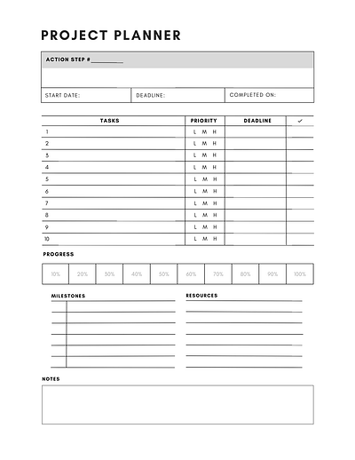 Project Planner Template - Action Steps