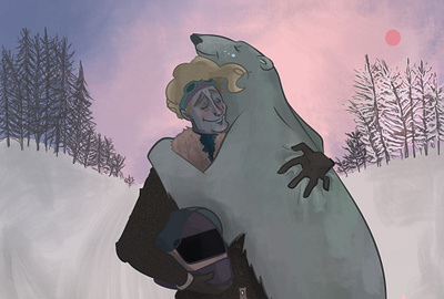 welcome back (i missed you too!) bear hug bromance friendship hug illustration pilot polar bear snow