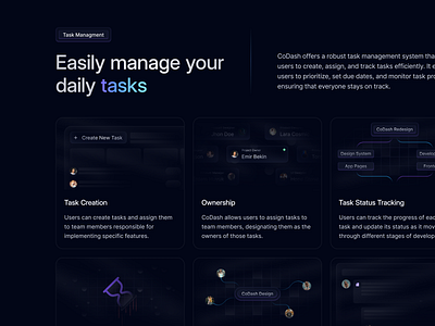 Dark Mode Cards Section 🌑 bento bento grids blur cards dark mode design graident illustration product design radial ui user interface ux web design