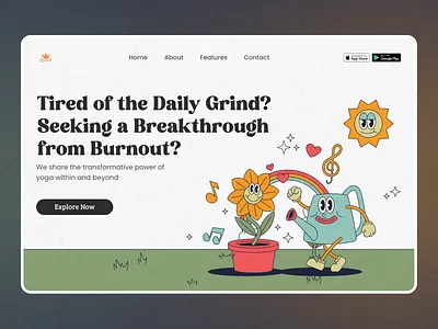 Mindfulness App Landing Concept app design calm design figma graphic design landing page mindfull retro ui ui design uiux