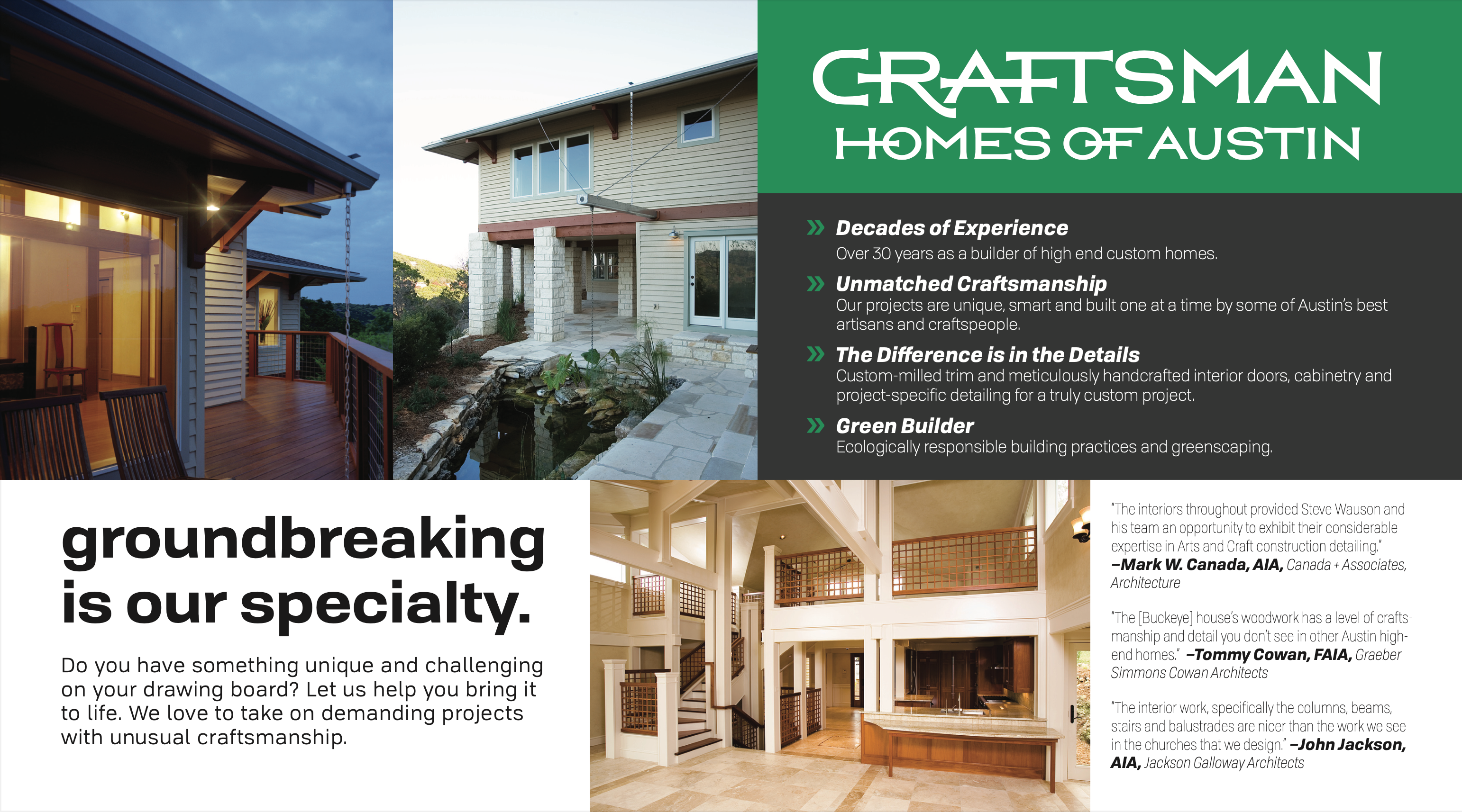 Craftsman Homes of Austin Postcard builder graphic design postcard