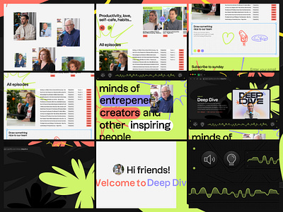 Deep Dive Pocast Website Concept ali abdaal animation color palette colorful colors landing podcast podcast template podcast website trend webflow website