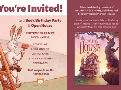 Book Release Party Postcard graphic design house illustration invitation postcard rabbit