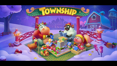 Loadscreen for Township game by Playrix catrooning character design design game art game object illustration sketch