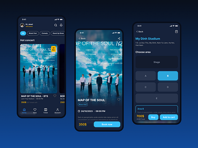 Concert Booking App app design graphic design typography ui ux vector