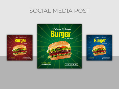 Burger social media post banner design restaurant template