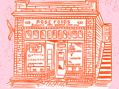 Rose Foods architecture bagel shop brick building cafe deli delicore illustration maine new england portland portland maine rose foods storefront window display