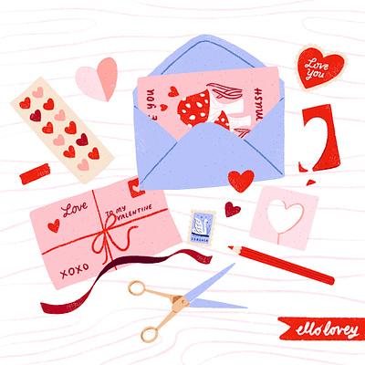 Stationery Love crafting february greeting cards happy mail hearts illustration love love letters paper craft pink and red stationery valentine valentines day