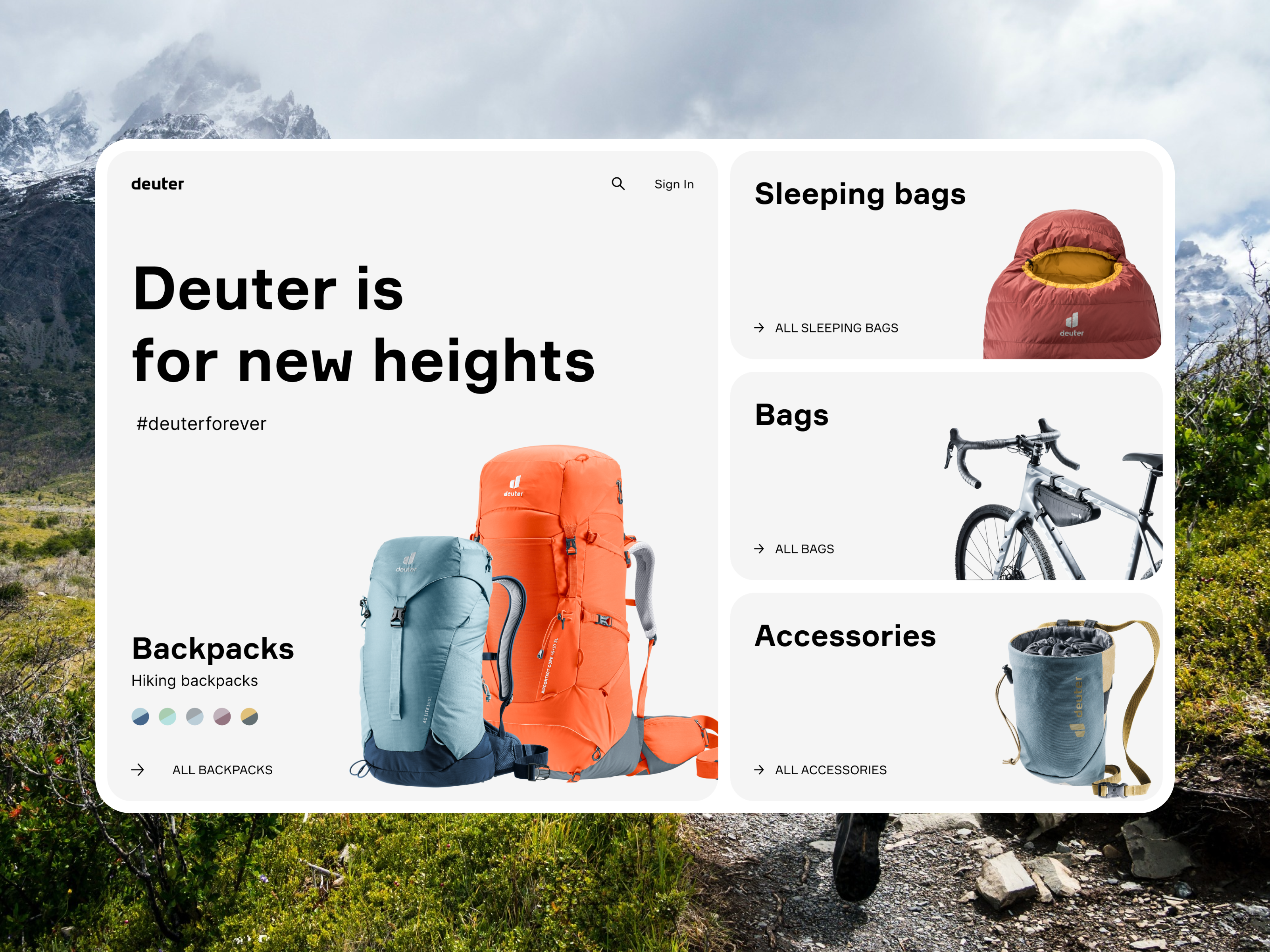 Deuter | Sport packs and bags adaptive backpack bag branding concept design digital ecommerce graphic design interface logo mountain responsive sport typography ui ux web webdesign