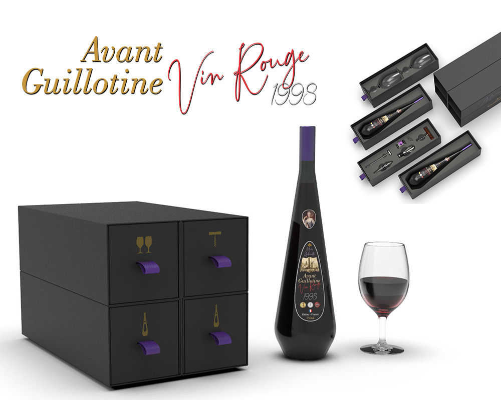 Marie Antoinette - Avant Guillotine - Vin Rouge 1998 3d 3d bottle 3d modeling 3d package alcohol beirut bottle design brand identity branding design graphic design interior design lebanon liquor luxury design package design packaging product product design wine