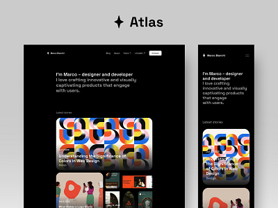 Atlas – Minimal Personal Framer template cards clean compact dark design framer minimal personal responsive template theme