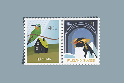 Island Bird Stamps art birds design falkland islands faroe islands graphic design illustration postage postage design stamps vector
