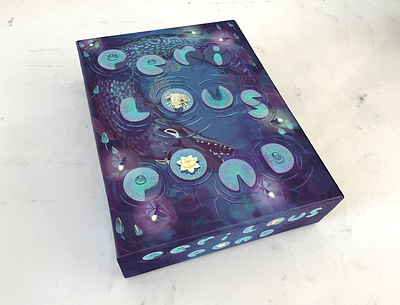 Perilous Pond board game box card game frog hand drawn font illustration packaging pike pond