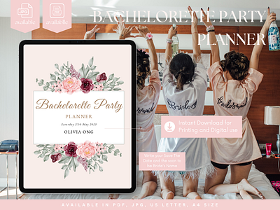 Bachelorette Party Planner in Red Rose Theme bachelorette party digital planner wedding wedding planner