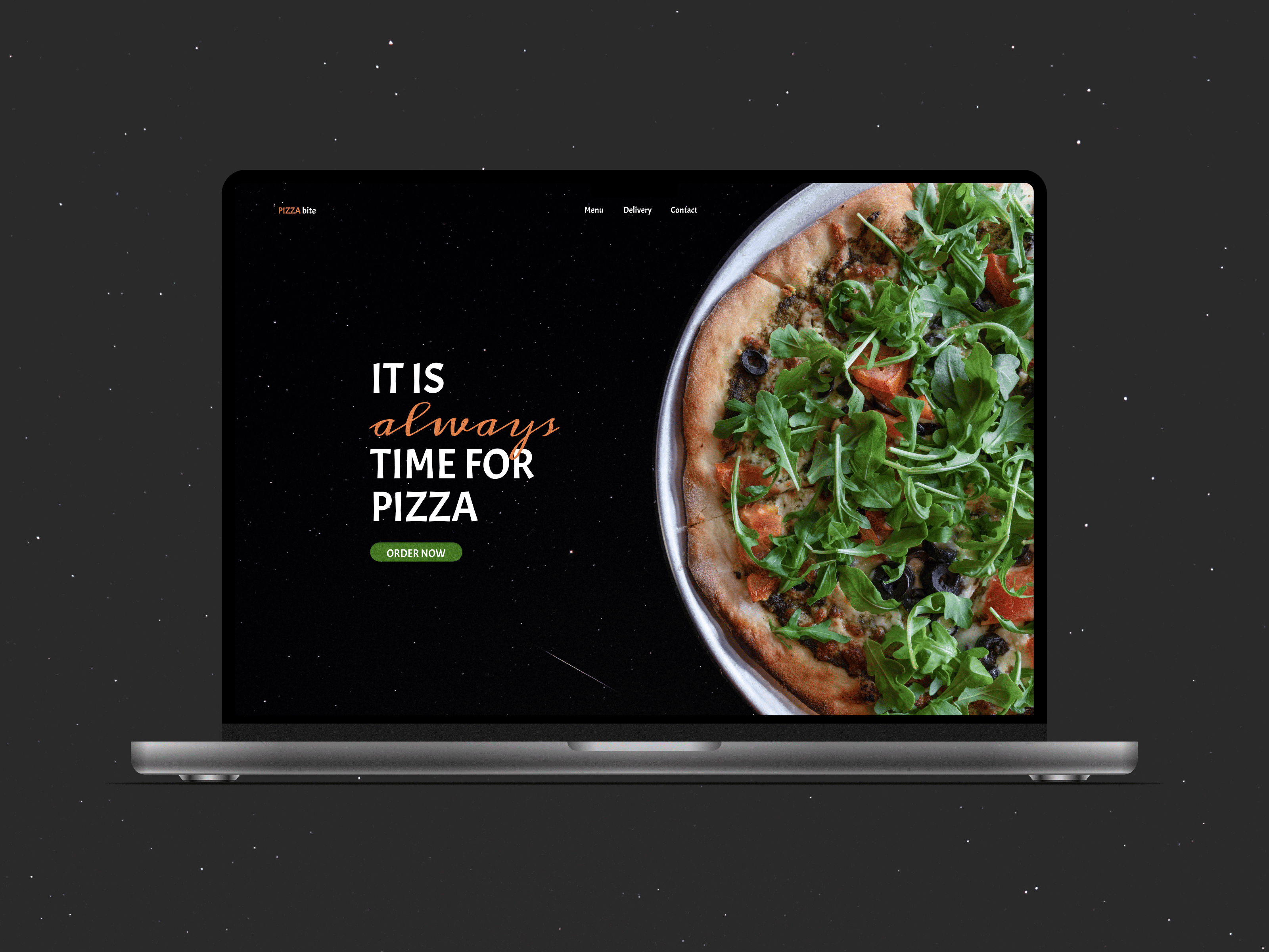 Pizza bite - Day 04 30daysofweb black design design challenge desktop eating figma food green macbook orange order pepperoni pizza ui web