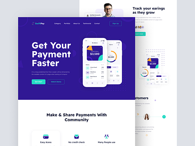 SwiftPay - Payment Landing page Design branding graphic design illustration logo typography vector webdesign website