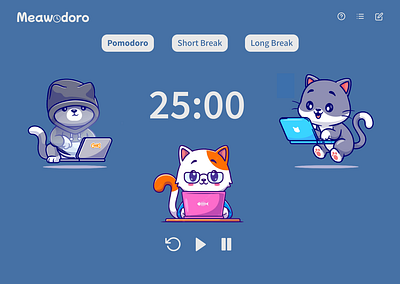 Meawodoro app cats design funny graphic design illustration light pomodoro typography ui ux