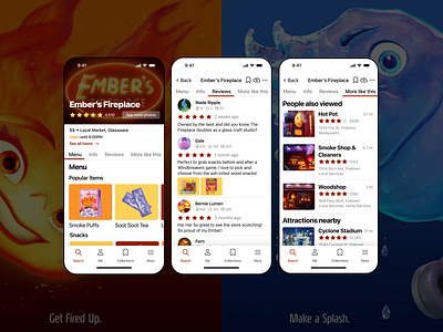 Disney Pixar's Elemental x Yelp: Ember's Fireplace app design content creation disney elemental figma pixar product design ui ui design user interface
