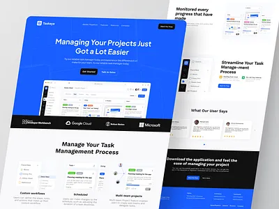 Taskeye - Task Management Landing Page clean design landing page minimalist project management tool task list task management task management app todo todolist ui design uiux user interface web design