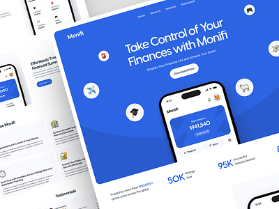 Monifi - Finance Landing Page bank banking card clean design expenses finance financial fintech landing page life minimalist money savings simplify tracking transaction web