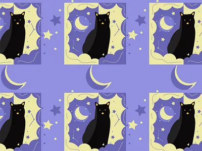 Black cat and stars pattern astronomy black cat cat cute moon pattern stars