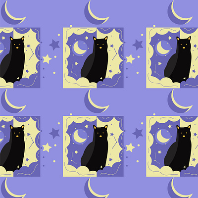 Black cat and stars pattern astronomy black cat cat cute moon pattern stars