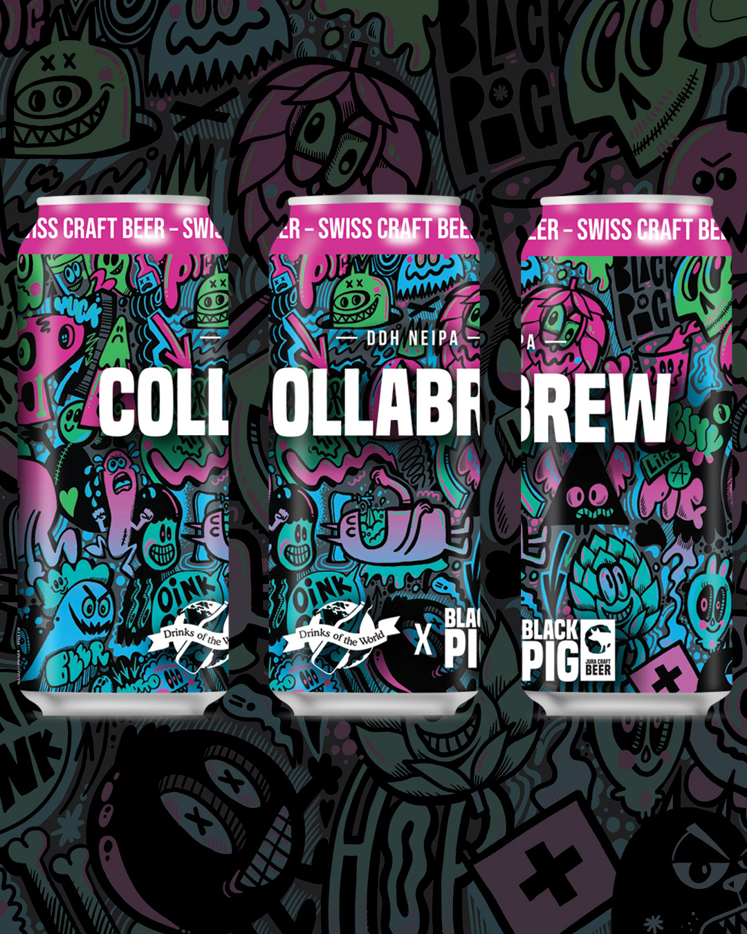 Black Pig Brewery Collaboration Beer beer beer can design brewery character design characters craft brewing doodles graphic design illustration packaging packaging design wotto