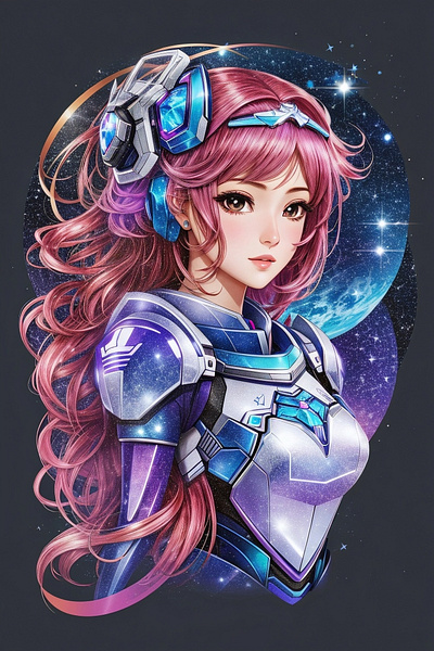 Celestial Harmonies: Ethereal AI Anime Character Art in Andromed blue eyes