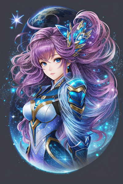 Astral Whispers: Captivating AI Anime Character Art in Andromeda blue eyes