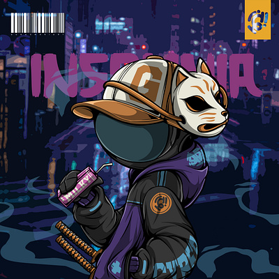 INSOMNIA art character city conceptart cyberpunk futuristic graffiti illustration japanese samurai shinobi warrior