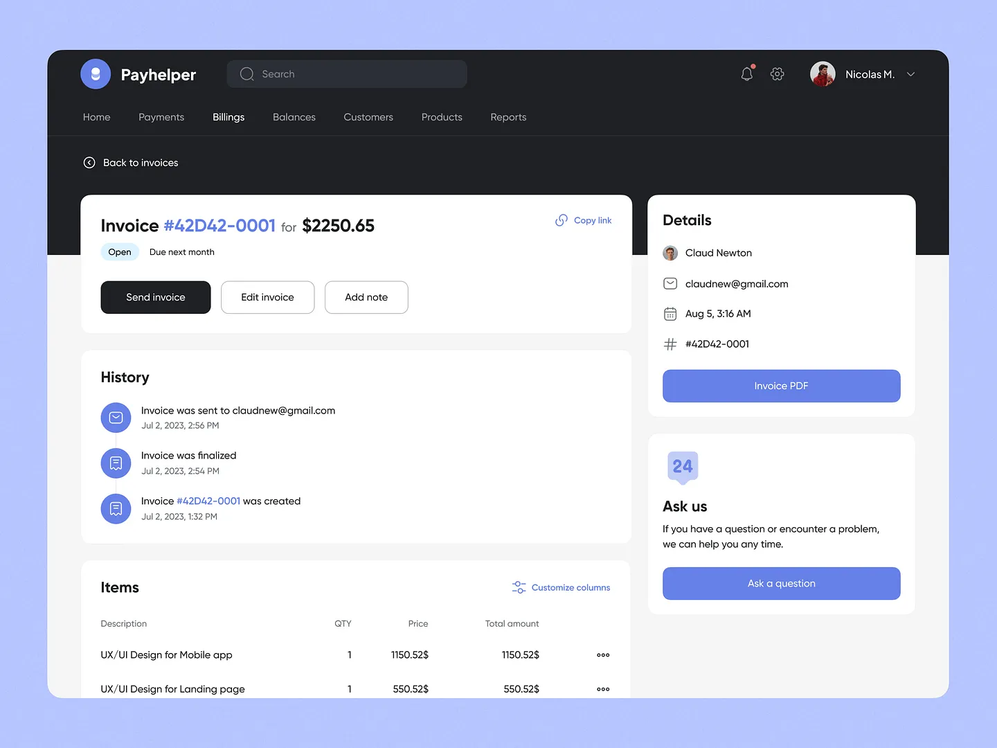 Streamlined Payment History Page Design for Enhanced User Experience