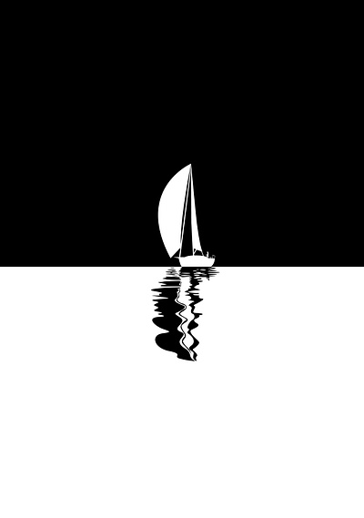 Alone at sea. animation art black and white boat branding design graphic design illustration logo minimal reflection sea ship vector vector art vector illustration water