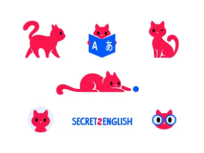 Secret2English branding cat character cute design english illustration japanese learning logo logotype mascot